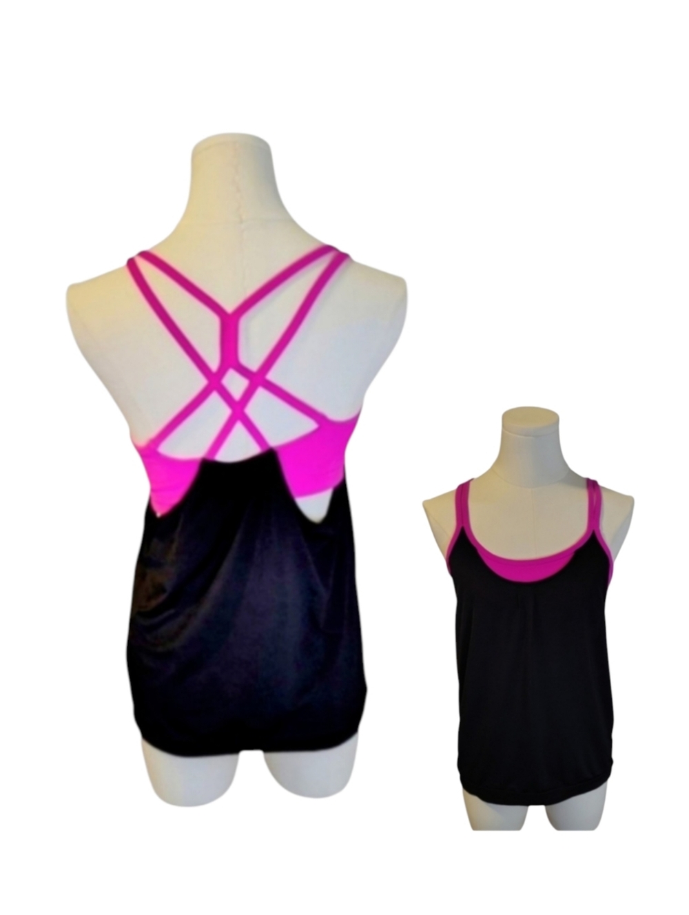 Athleta Hot Barbie Pink Black Athletic Criss Crossed Tank Top & Bralet Size XS